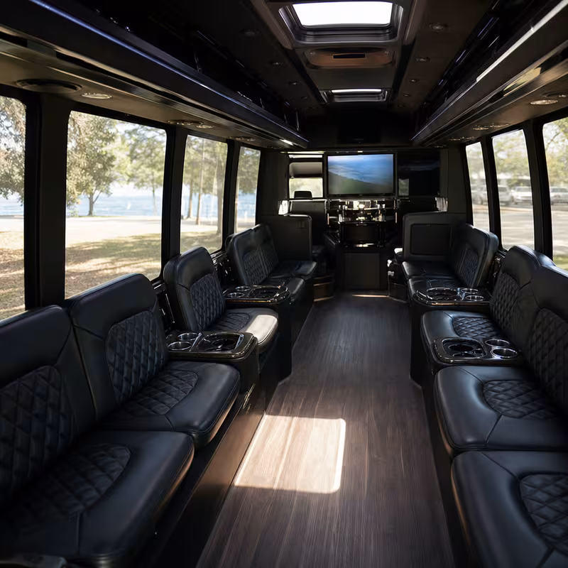 Passenger watching the Washington scenery during a regional party bus road trip