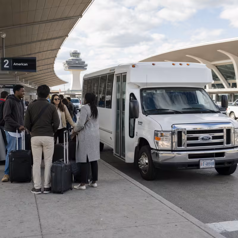 Black Mercedes Sprinter van staged for an Washington Airport Transportation group