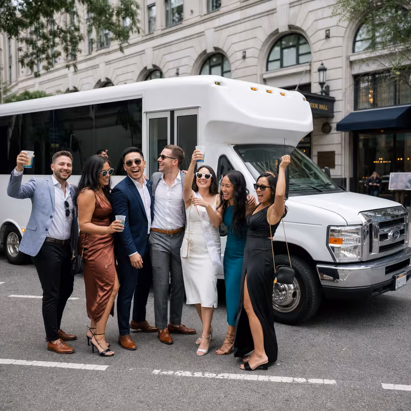 Black Mercedes Sprinter van staged for an Washington Bachelor & Bachelorette Transportation group