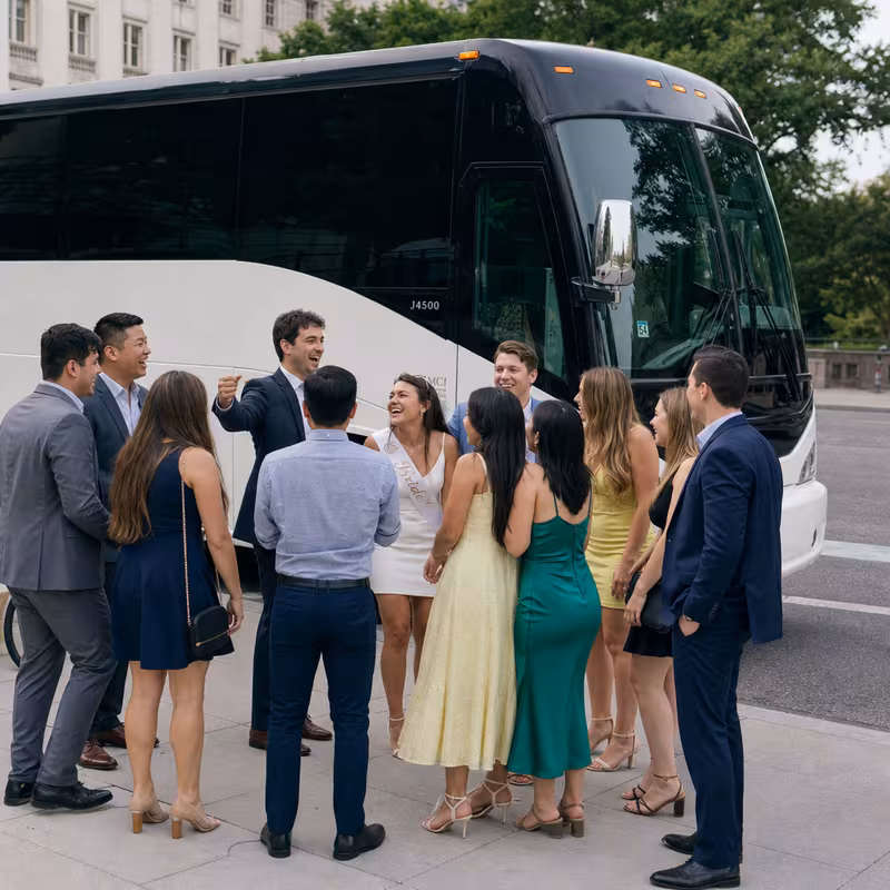 Passengers loading luggage while boarding an Washington group shuttle