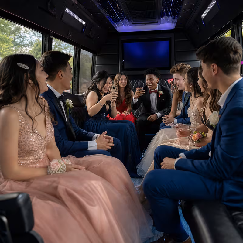 Black Mercedes Sprinter van staged for an Washington Prom & Homecoming Transportation group