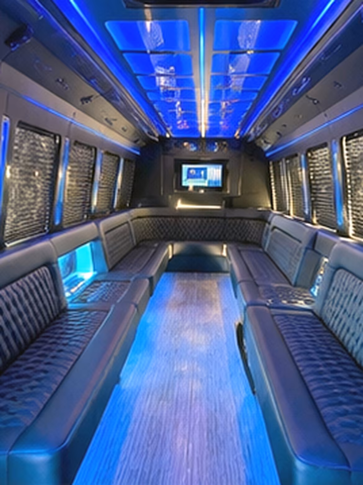 Washington Birthday, Sweet 16, & Quinceañera Transportation party bus interior