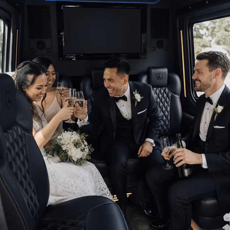 Black Mercedes Sprinter van staged for an Washington Wedding Transportation group