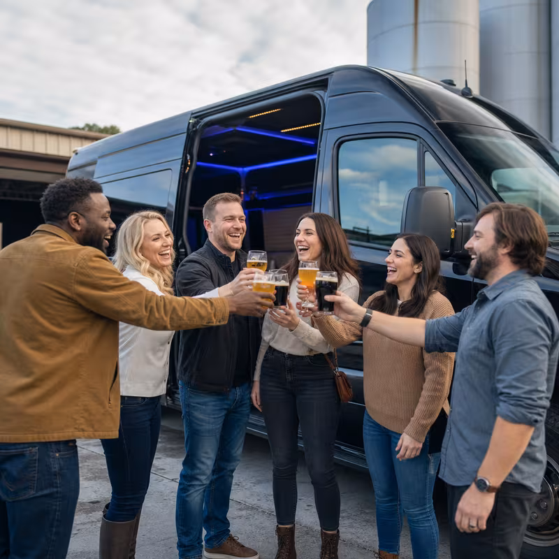 Passengers loading luggage while boarding an Washington group shuttle